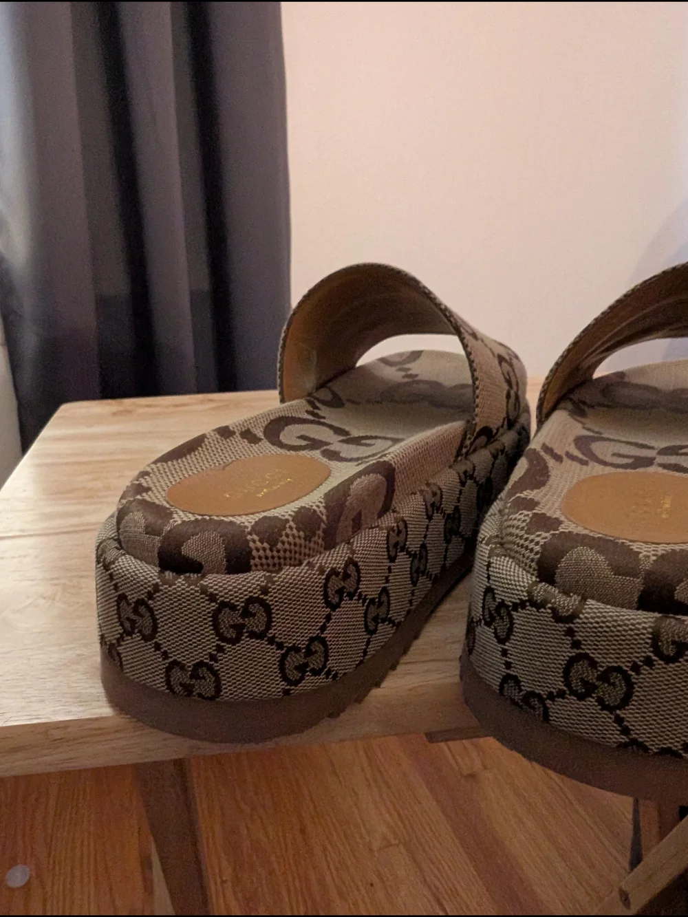 Gucci GG Monogram Platform Slides in Beige/Brown